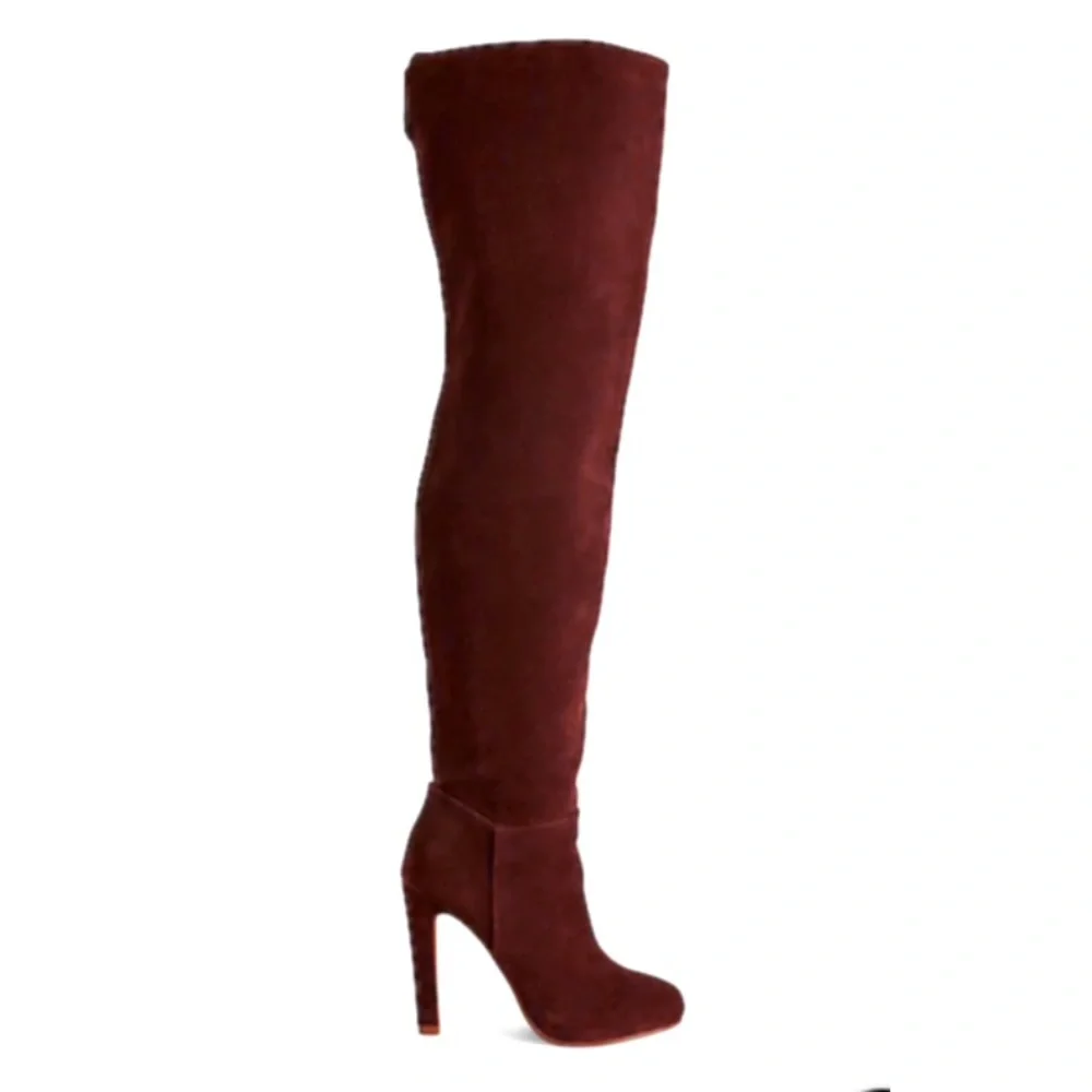 NWT Express Brian Atwood Collab Over-The-Knee Genuine Suede Boots Cognac 7